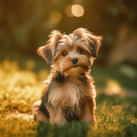 Morkie puppy enjoying the sunshine